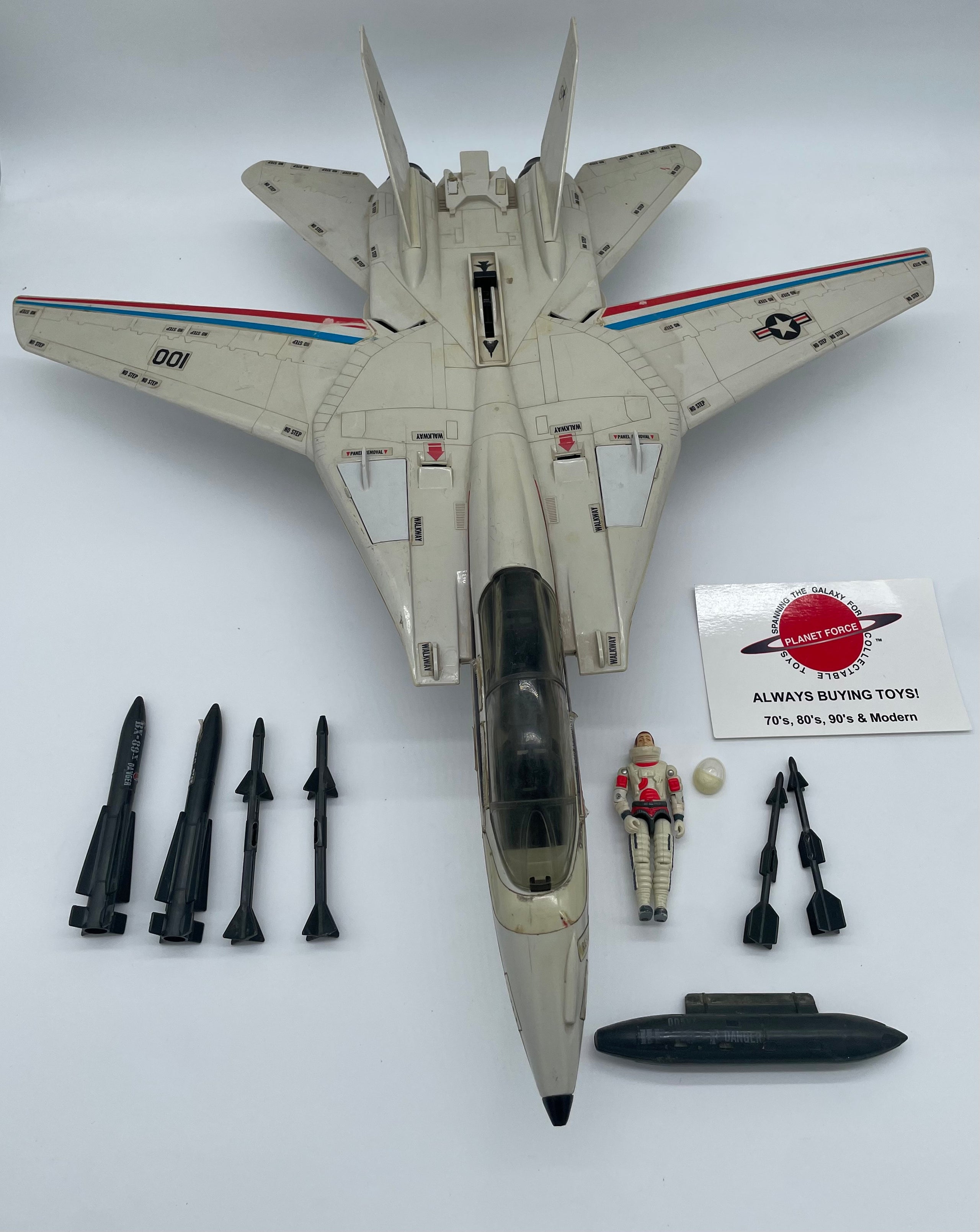 Vintage 1983 GI Joe top Skystriker & blueprints with Ace action figure & file card H