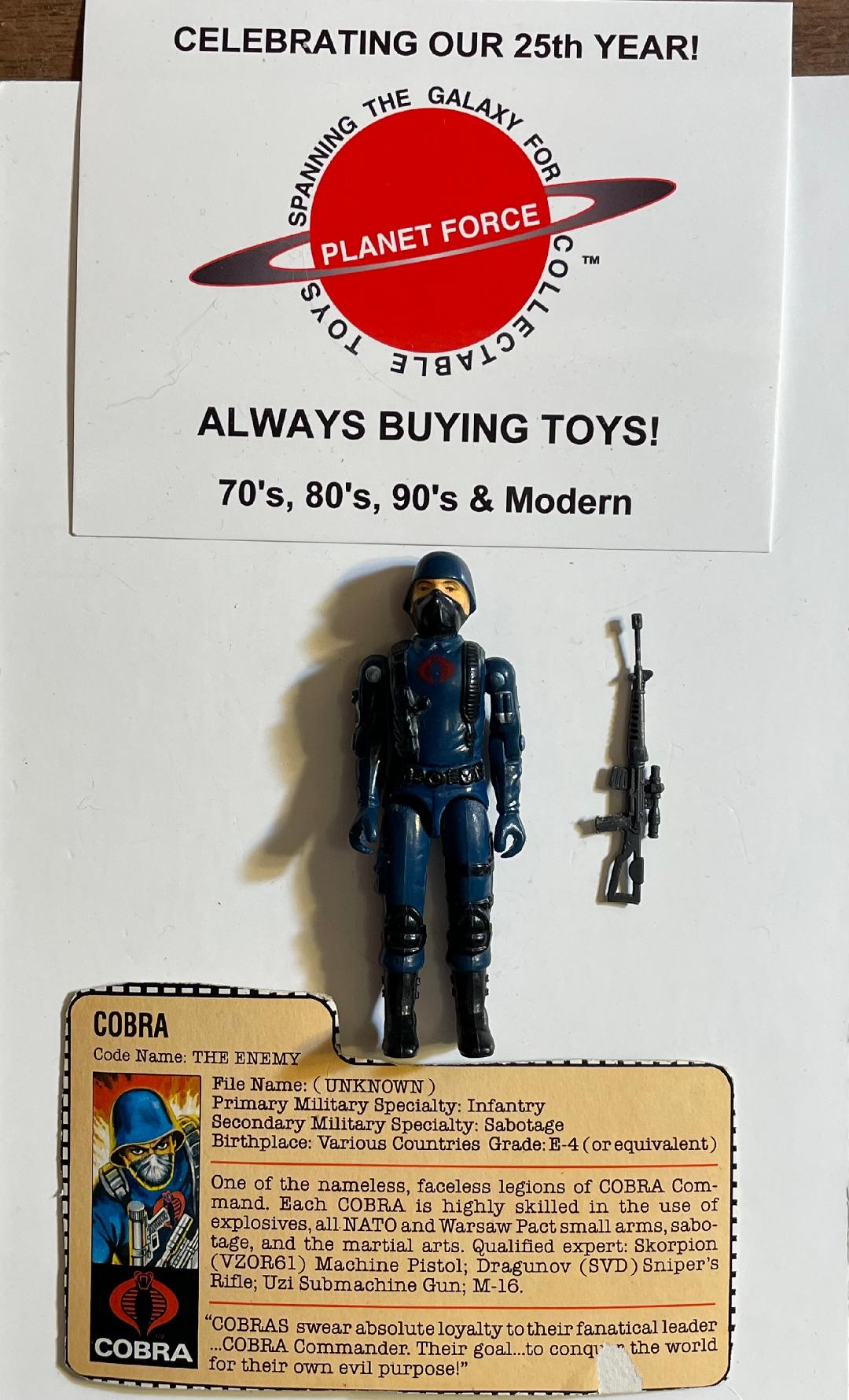 1982 Cobra Soldier w/ File Card Complete GI Joe Straight Arm Figure